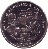 Сэр Мартин Фробишер (1535-1594). Монета 1 крона, 2001 год, Остров Мэн.