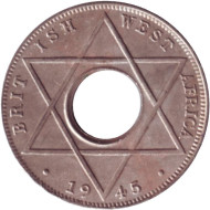 Монета 1/10 пенни. 1945 год, Британская Западная Африка. Монета 1/10 пенни. 1945 год, Британская Западная Африка.