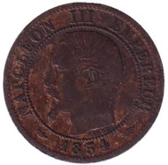 Монета 1 сантим. 1854 год (A), Франция. Наполеон III. Монета 1 сантим. 1854 год (A), Франция. Наполеон III.