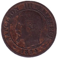 Наполеон III. Монета 1 сантим. 1854 год (A), Франция.