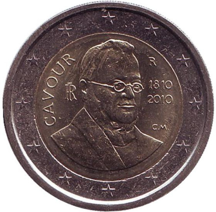 Монета 2 евро, 2010 год, Италия. 200 лет со дня рождения Камилло Кавура.