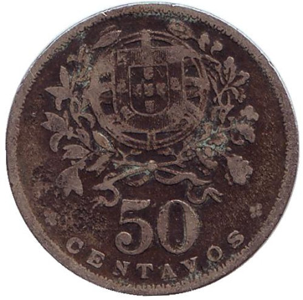 Монета 50 сентаво. 1928 год, Португалия. Монета 50 сентаво. 1928 год, Португалия.