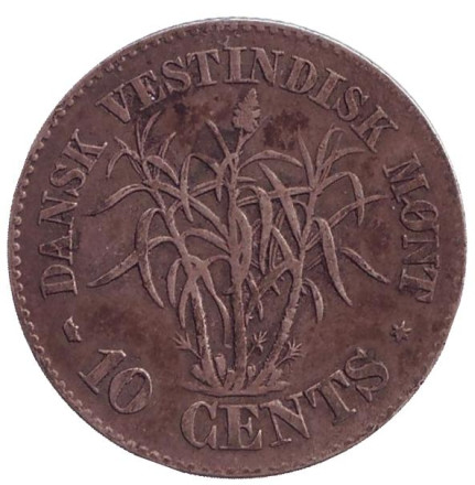 Монета 10 центов. 1859 год, Датская Вест-Индия.