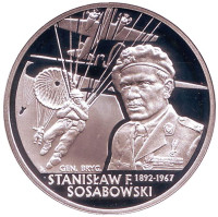 Генерал Станислав Сосабовски. Монета 10 злотых. 2004 год, Польша.