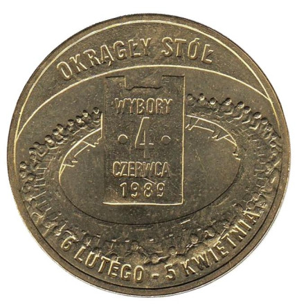 Монета 2 злотых, 2009 год, Польша. Выборы 4 июня 1989 года.