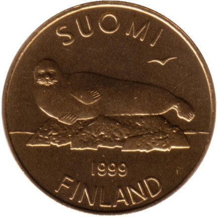 Монета 5 марок. 1999 год, Финляндия. UNC. Тюлень.
