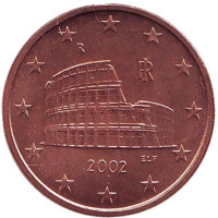 Монета 5 центов, 2002 год, Италия. 