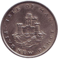 Замок. Монета 5 новых пенсов. 1975 год, Остров Мэн.