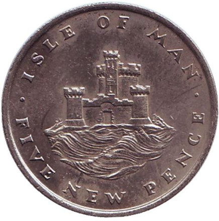 Монета 5 новых пенсов. 1975 год, Остров Мэн. Замок.