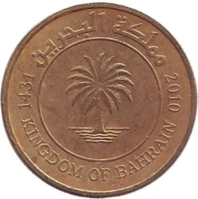 Монета 5 филсов. 2010 год, Бахрейн. Финиковая пальма.