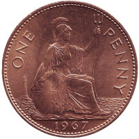 Монета 1 пенни. 1967 год, Великобритания. UNC.