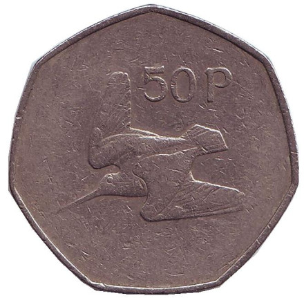 Монета 50 пенсов. 1976 год, Ирландия. Вальдшнеп (Лесной кулик).
