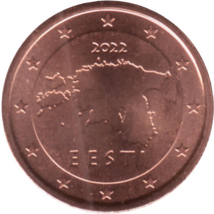 Монета 2 цента. 2022 год, Эстония.