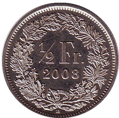 Монета 1/2 франка. 2008 год, Швейцария.