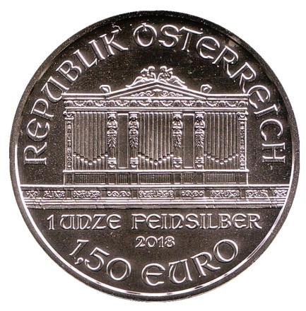 Монета 1,5 евро. 2018 год, Австрия. Венская Филармония.