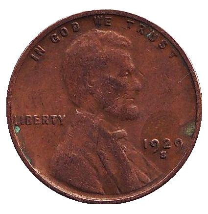 Монета 1 цент. 1929 год (S), США. Линкольн.