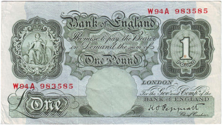 Банкнота 1 фунт. 1948-1960 гг., Великобритания.