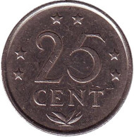 Монета 25 центов, 1981 год, Нидерландские Антильские острова. Монета 25 центов, 1981 год, Нидерландские Антильские острова.