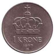 Монета 1 крона. 1977 год, Норвегия. Корона. Монета 1 крона. 1977 год, Норвегия. Корона.