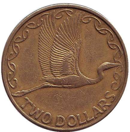Монета 2 доллара. 1998 год, Новая Зеландия. Белая цапля.