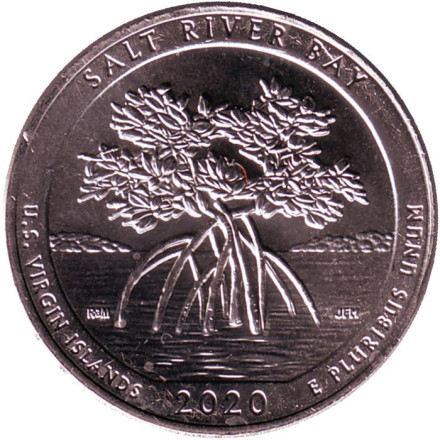 Монета 25 центов (D). 2020 год, США. Национальный исторический парк и экологический заповедник Бухта Солёной реки. Парк № 53.