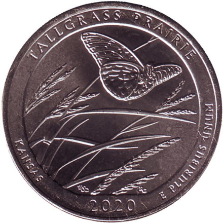 Монета 25 центов (Р). 2020 год, США. Национальный заказник Таллграсс Прейри. Парк № 55.