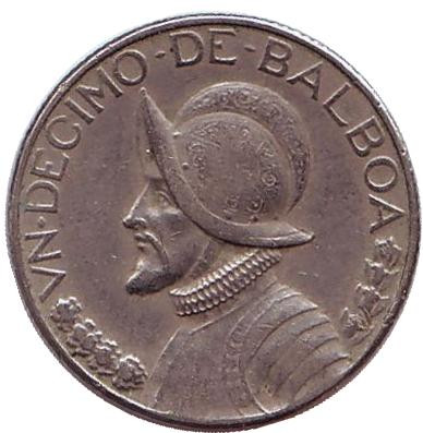 Монета 1/10 бальбоа. 1982 год, Панама. Васко Нуньес де Бальбоа.