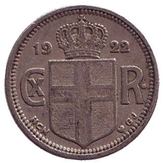 Монета 10 аураров. 1922 год, Исландия. Монета 10 аураров. 1922 год, Исландия.