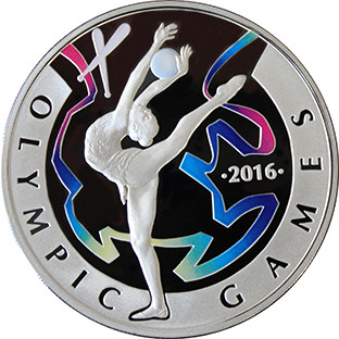 Монета 100 тенге. 2016 год, Казахстан. Художественная гимнастика. Олимпийские игры 2016.