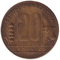 Монета 20 сентаво. 1947 год, Аргентина. 