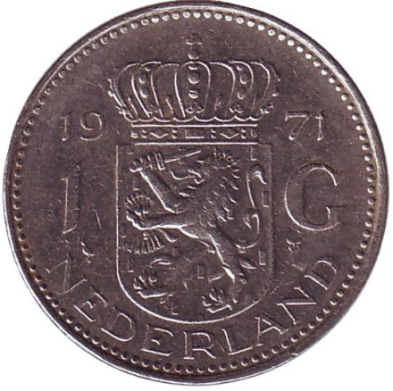 Монета 1 гульден. 1971 год, Нидерланды.