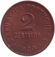 Монета 2 сентаво. 1920 год, Португалия. Монета 2 сентаво. 1920 год, Португалия.