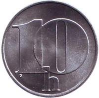 Монета 10 геллеров. 1992 год, Чехословакия. aUNC.