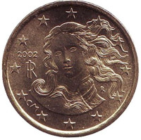 Монета 10 центов, 2002 год, Италия. 
