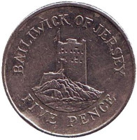 Башня Сеймура в Гровилле. Монета 5 пенсов, 2008 год, Джерси.