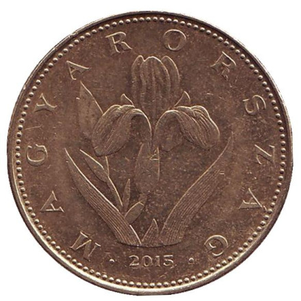 Монета 20 форинтов. 2015 год, Венгрия. Венгерский ирис.