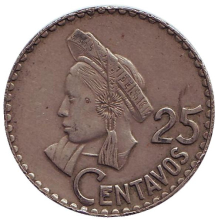 Монета 25 сентаво. 1969 год, Гватемала. Индианка.