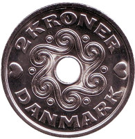 Монета 2 кроны. 2016 год, Дания.