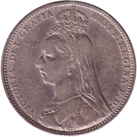 Монета 1 шиллинг. 1889 год, Великобритания. Королева Виктория. (Новый профиль).