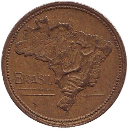 Монета 1 крузейро. 1951 год, Бразилия. Карта Бразилии.