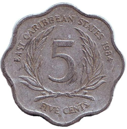 Монета 5 центов. 1984 год, Восточно-Карибские государства.