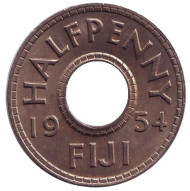 Монета 1/2 пенни. 1954 год, Фиджи. Монета 1/2 пенни. 1954 год, Фиджи.