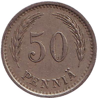 Монета 50 пенни. 1938 год, Финляндия.