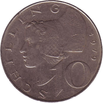 Монета 10 шиллингов. 1979 год, Австрия. Женщина из Вахау.