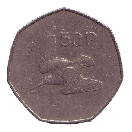 Монета 50 пенсов. 1971 год, Ирландия. Вальдшнеп (Лесной кулик).