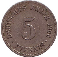 Монета 5 пфеннигов. 1906 (А) год, Германская империя.