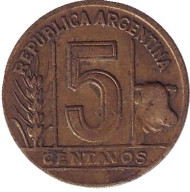 Монета 5 сентаво. 1946 год, Аргентина. Монета 5 сентаво. 1946 год, Аргентина.