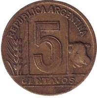 Монета 5 сентаво. 1946 год, Аргентина. 