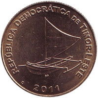 Парусное судно. Монета 25 сентаво. 2011 год, Восточный Тимор.