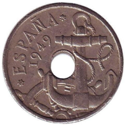 Монета 50 сантимов. 1949 год, Испания. (62 внутри звезды)